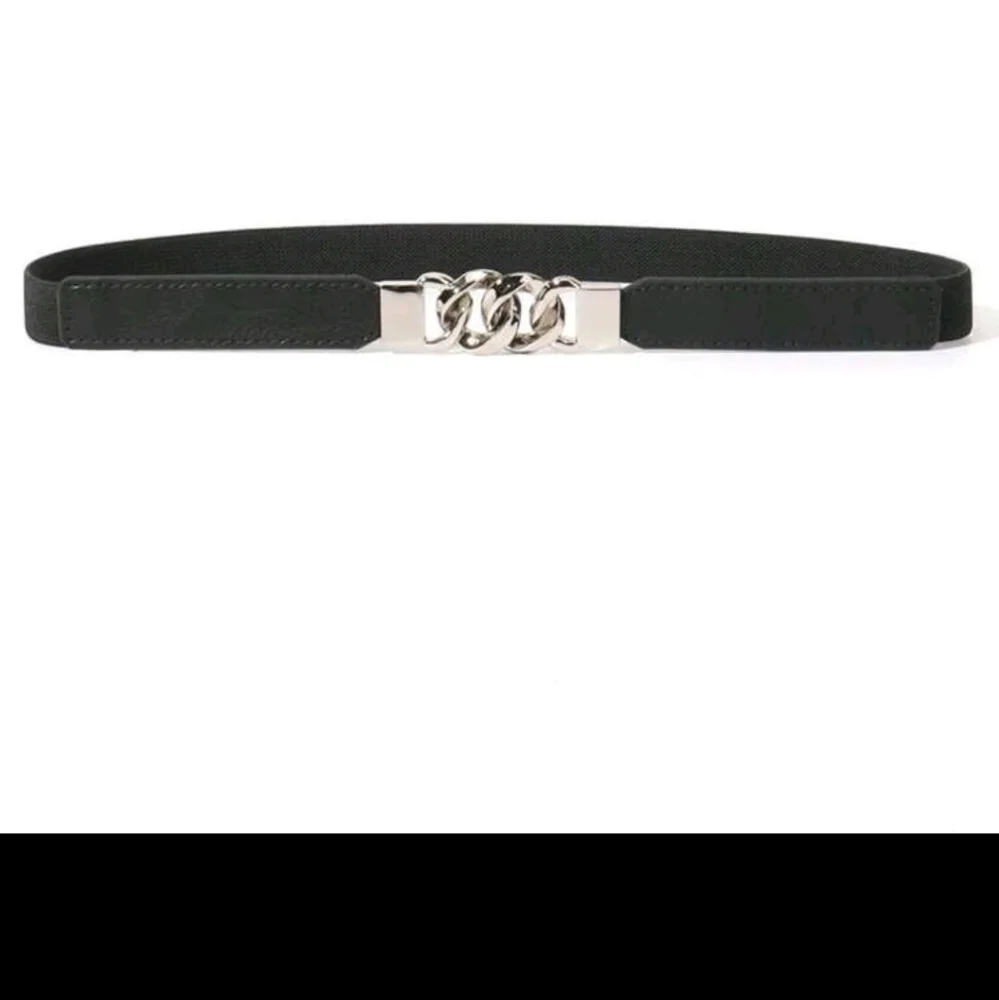 Black Elastic Waistband With Silver Rings Decorations Casual belt for womenBlack